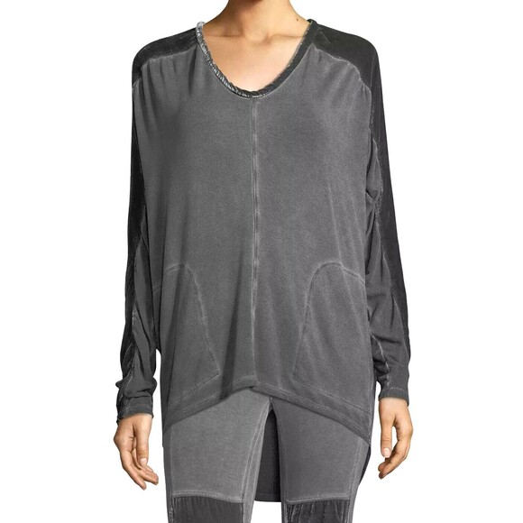 XCVI Tops - XCVI 13210 Gray Orenda Velvet Trim Long Sleeve Dolman Mixed Media Top SIZE SMALL